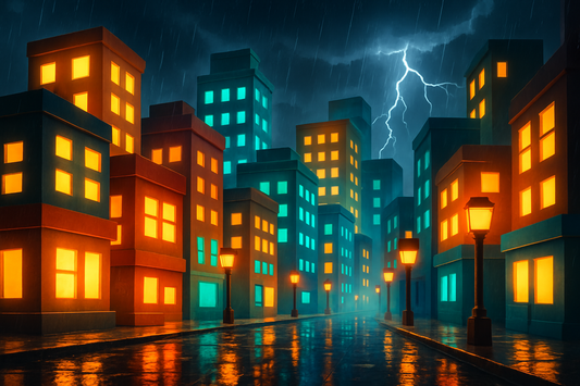 Roblox City with a Dark sky and it raining make it look fantastic'